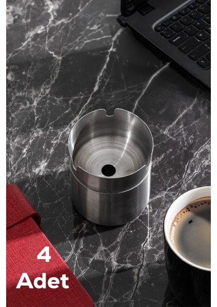 ETN-236 Large 4lü Paslanmaz Çelik Metal Kül Tablası - Kapaklı Rüzgar Geçirmez Küllük fiyatları