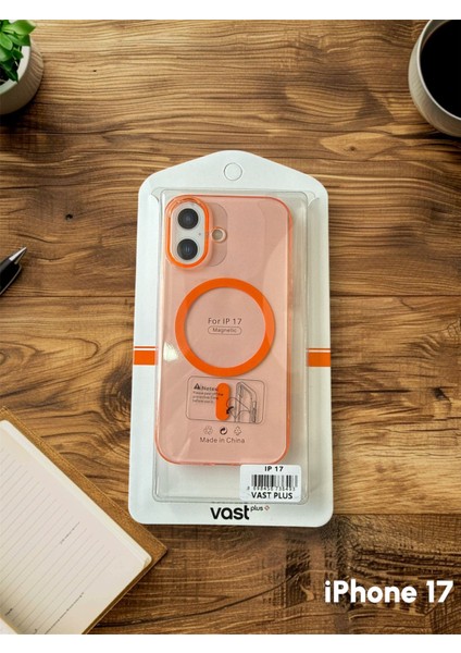 iPhone 17 Uyumlu Turuncu Parlak Mika Premium Transparan Magsafe Kılıf