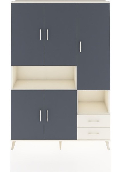 Arges Dolap 10 Raflı 2 Çekmeceli 5 Kapaklı 132X30X195 Aytaşı-Antrasit/aytaşı