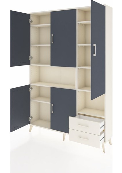 Arges Dolap 10 Raflı 2 Çekmeceli 5 Kapaklı 132X30X195 Aytaşı-Antrasit/aytaşı modelleri