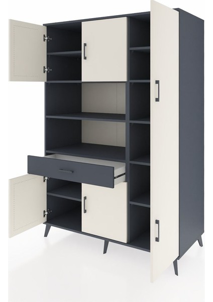 Kronos Dolap 10 Raflı Tek Çekmeceli 6 Kapaklı 132X59X195 Antrasit-Aytaşı/antrasit modelleri