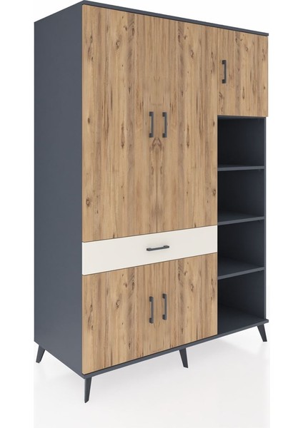 Kronos Dolap 10 Raflı Tek Çekmeceli 5 Kapaklı 132X59X195 Antrasit-Çam/aytaşı fiyatları