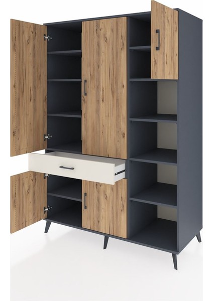 Kronos Dolap 10 Raflı Tek Çekmeceli 5 Kapaklı 132X59X195 Antrasit-Çam/aytaşı modelleri