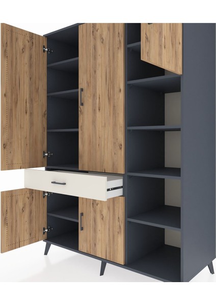 Kronos Dolap 10 Raflı Tek Çekmeceli 5 Kapaklı 132X59X195 Antrasit-Çam/aytaşı fırsatları