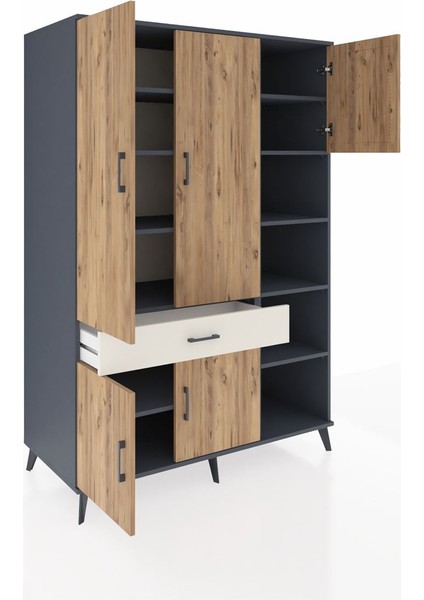 Kronos Dolap 10 Raflı Tek Çekmeceli 5 Kapaklı 132X59X195 Antrasit-Çam/aytaşı indirimleri