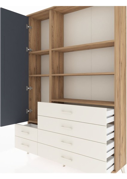 Arges Dolap 7 Raflı 6 Çekmeceli Tek Kapaklı 132X30X195 Çam-Antrasit/aytaşı fırsatları