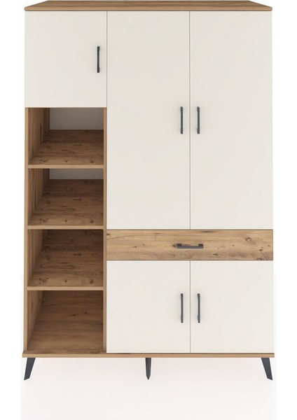 Kronos Dolap 8 Raflı Tek Çekmeceli 5 Kapaklı 132X59X195 Çam-Aytaşı/çam
