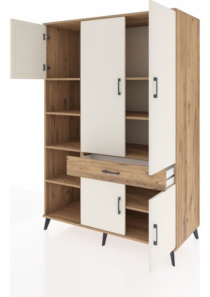 Kronos Dolap 8 Raflı Tek Çekmeceli 5 Kapaklı 132X59X195 Çam-Aytaşı/çam modelleri