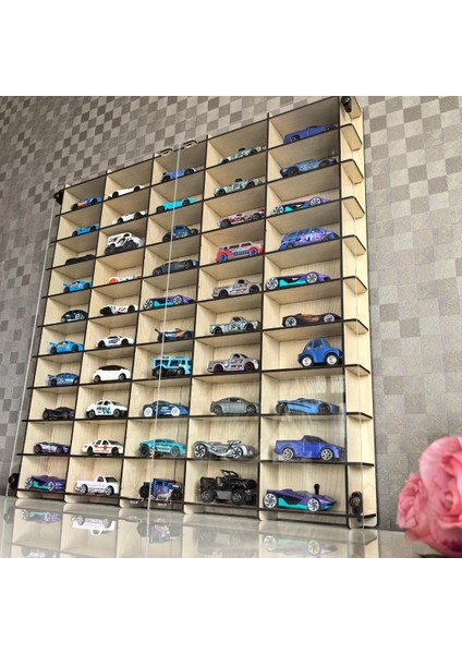 Kapaklı 1/64 Ölçek 50ARAÇ Hotwheels Metal Araç Uyumlu Model Oyuncak Araba Rafı-Akçaağaç