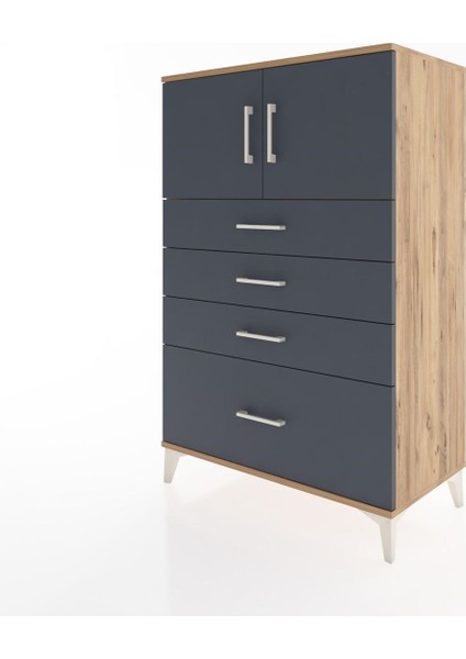 Hyperion Dolap Tek Raflı 4 Çekmeceli 2 Kapaklı 88X44X134 Çam-Antrasit modelleri