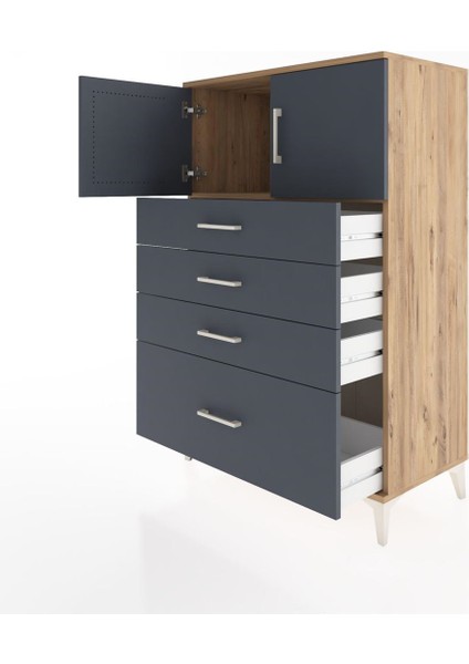 Hyperion Dolap Tek Raflı 4 Çekmeceli 2 Kapaklı 88X44X134 Çam-Antrasit fırsatları