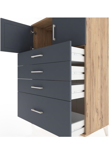 Hyperion Dolap Tek Raflı 4 Çekmeceli 2 Kapaklı 88X44X134 Çam-Antrasit indirimleri