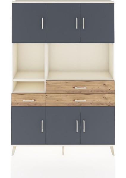 Arges Dolap 9 Raflı 3 Çekmeceli 6 Kapaklı 132X30X195 Aytaşı-Antrasit/çam