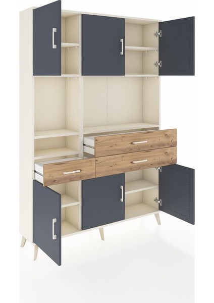 Arges Dolap 9 Raflı 3 Çekmeceli 6 Kapaklı 132X30X195 Aytaşı-Antrasit/çam indirimleri