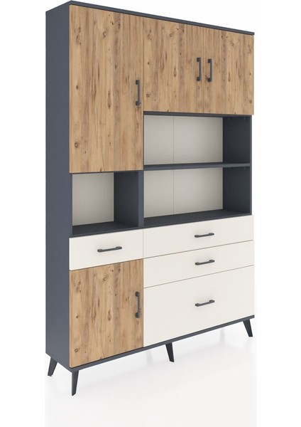 Arges Dolap 9 Raflı 4 Çekmeceli 4 Kapaklı 132X30X195 Antrasit-Çam/aytaşı fiyatları