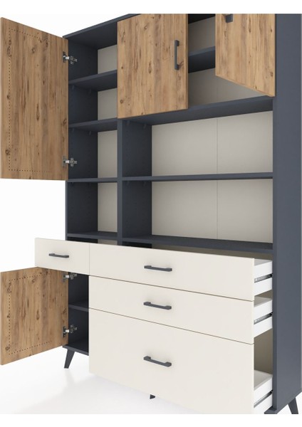 Arges Dolap 9 Raflı 4 Çekmeceli 4 Kapaklı 132X30X195 Antrasit-Çam/aytaşı fırsatları