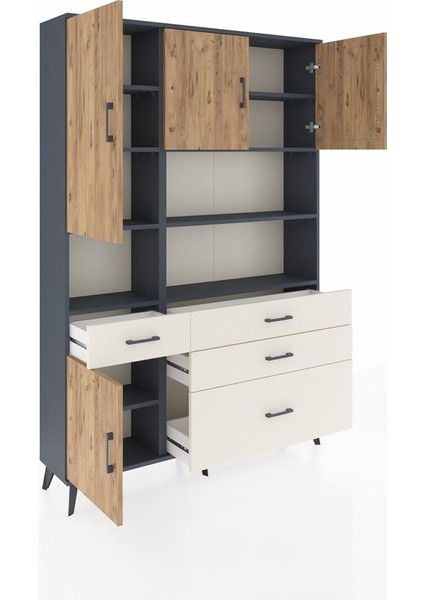 Arges Dolap 9 Raflı 4 Çekmeceli 4 Kapaklı 132X30X195 Antrasit-Çam/aytaşı indirimleri