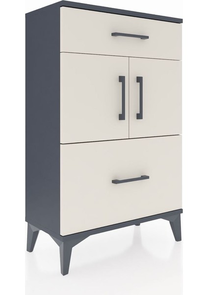 Arges Komodin Tek Raflı 2 Çekmeceli 2 Kapaklı 60X30X96 Antrasit-Aytaşı fiyatları