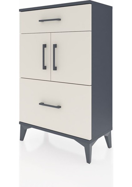 Arges Komodin Tek Raflı 2 Çekmeceli 2 Kapaklı 60X30X96 Antrasit-Aytaşı modelleri