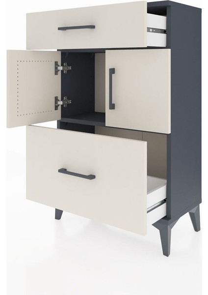 Arges Komodin Tek Raflı 2 Çekmeceli 2 Kapaklı 60X30X96 Antrasit-Aytaşı fırsatları