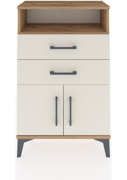 Arges Komodin Tek Raflı 2 Çekmeceli 2 Kapaklı 60X30X96 Çam-Aytaşı