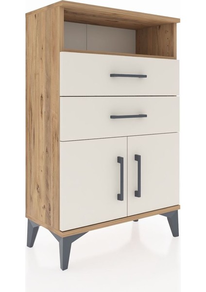 Arges Komodin Tek Raflı 2 Çekmeceli 2 Kapaklı 60X30X96 Çam-Aytaşı fiyatları