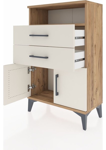 Arges Komodin Tek Raflı 2 Çekmeceli 2 Kapaklı 60X30X96 Çam-Aytaşı fırsatları