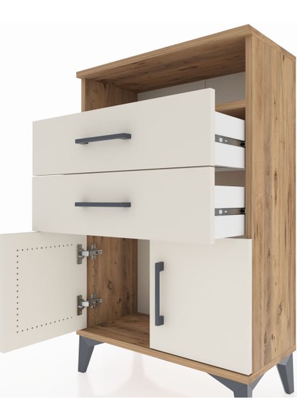 Arges Komodin Tek Raflı 2 Çekmeceli 2 Kapaklı 60X30X96 Çam-Aytaşı indirimleri