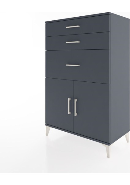 Hyperion Dolap Tek Raflı 3 Çekmeceli 2 Kapaklı 88X44X134 Antrasit-Antrasit modelleri