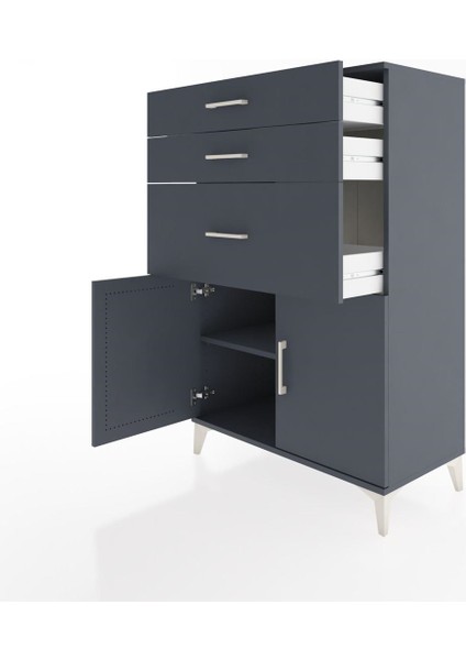 Hyperion Dolap Tek Raflı 3 Çekmeceli 2 Kapaklı 88X44X134 Antrasit-Antrasit fırsatları