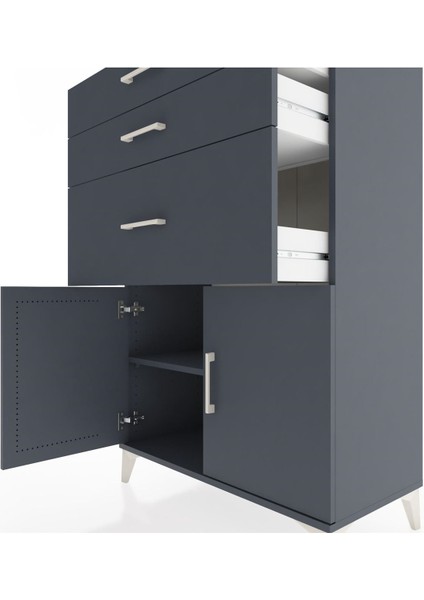 Hyperion Dolap Tek Raflı 3 Çekmeceli 2 Kapaklı 88X44X134 Antrasit-Antrasit indirimleri