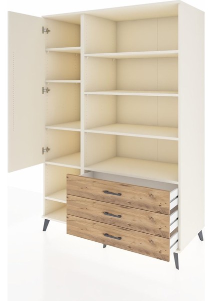 Kronos Dolap 9 Raflı 3 Çekmeceli Tek Kapaklı 132X59X195 Aytaşı-Aytaşı/çam modelleri