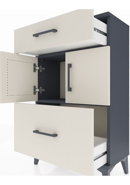 Arges Komodin Tek Raflı 2 Çekmeceli 2 Kapaklı 60X30X96 Antrasit-Aytaşı indirimleri