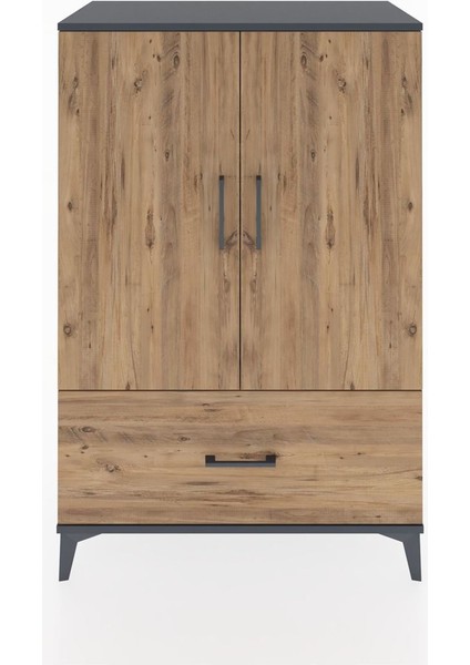 Hyperion Dolap 3 Raflı Tek Çekmeceli 2 Kapaklı 88X44X134 Antrasit-Çam