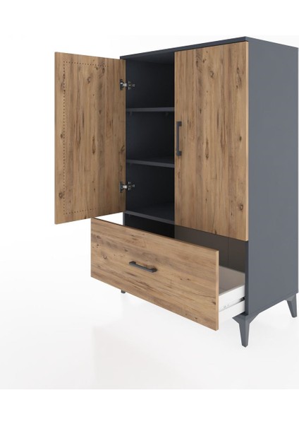 Hyperion Dolap 3 Raflı Tek Çekmeceli 2 Kapaklı 88X44X134 Antrasit-Çam fırsatları