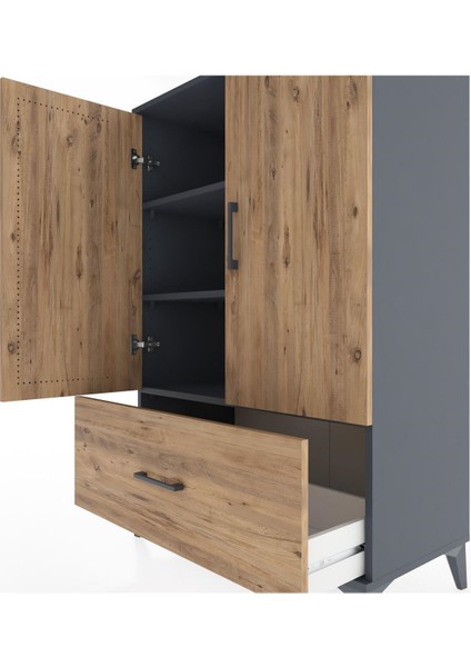 Hyperion Dolap 3 Raflı Tek Çekmeceli 2 Kapaklı 88X44X134 Antrasit-Çam indirimleri