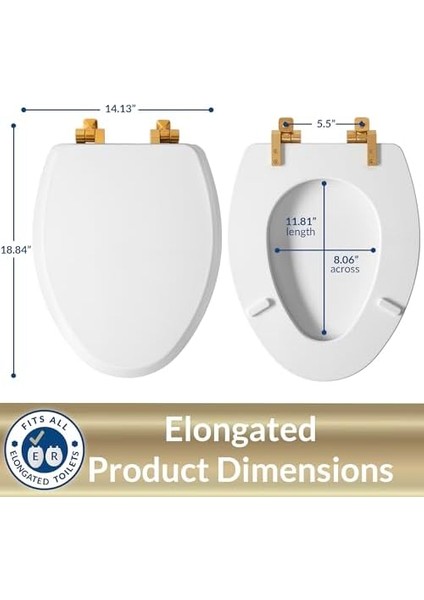 1826BGSL 000 Benton Fırçalanmış Menteşeli Klozet Kapağı Yavaş Kapanır ve Asla Gevşek Olmaz, Uzunlu, Dayanıklı Ahşap, Beyaz modelleri