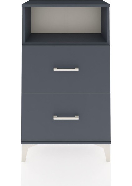 Arges Komodin Tek Raflı 2 Çekmeceli 60X30X106 Antrasit-Antrasit