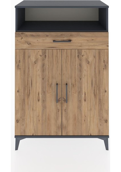 Hyperion Dolap 3 Raflı Tek Çekmeceli 2 Kapaklı 88X44X134 Antrasit-Çam