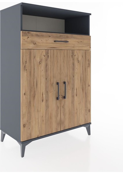 Hyperion Dolap 3 Raflı Tek Çekmeceli 2 Kapaklı 88X44X134 Antrasit-Çam fiyatları