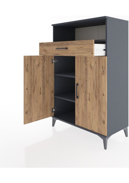 Hyperion Dolap 3 Raflı Tek Çekmeceli 2 Kapaklı 88X44X134 Antrasit-Çam fırsatları