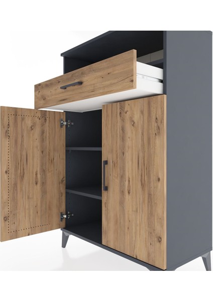 Hyperion Dolap 3 Raflı Tek Çekmeceli 2 Kapaklı 88X44X134 Antrasit-Çam indirimleri