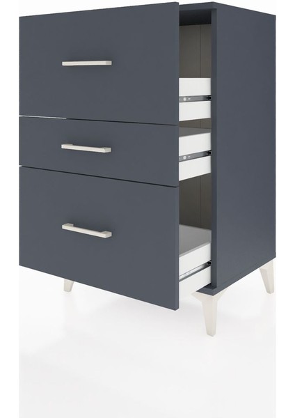 Hyperion Komodin 3 Çekmeceli 60X44X96 Antrasit-Antrasit fırsatları