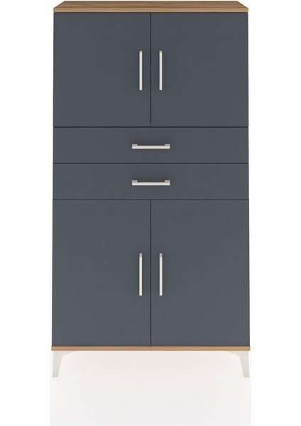 Arges Dolap 3 Raflı 2 Çekmeceli 4 Kapaklı 88X30X163 Çam-Antrasit