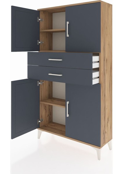Arges Dolap 3 Raflı 2 Çekmeceli 4 Kapaklı 88X30X163 Çam-Antrasit fırsatları