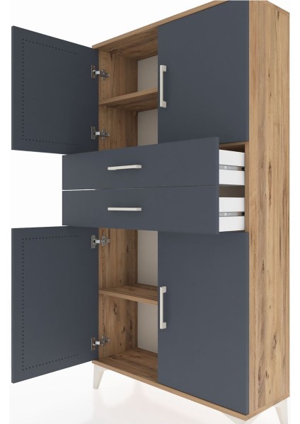 Arges Dolap 3 Raflı 2 Çekmeceli 4 Kapaklı 88X30X163 Çam-Antrasit indirimleri