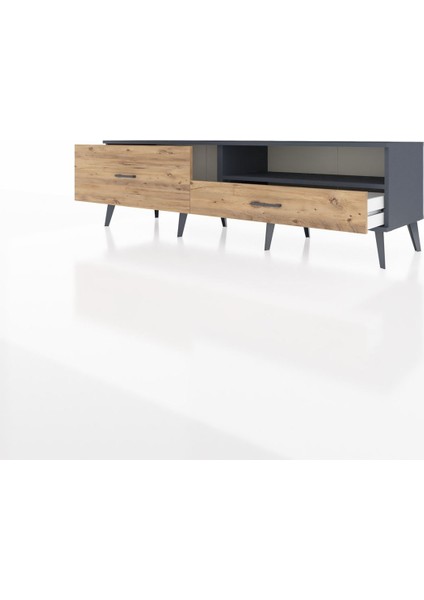 Hyperion Tv Ünitesi Tek Raflı 2 Çekmeceli 176X44X51 Antrasit-Antrasit/çam modelleri