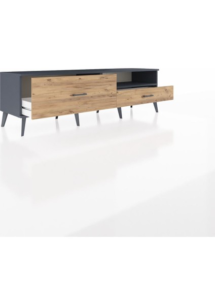 Hyperion Tv Ünitesi Tek Raflı 2 Çekmeceli 176X44X51 Antrasit-Antrasit/çam indirimleri