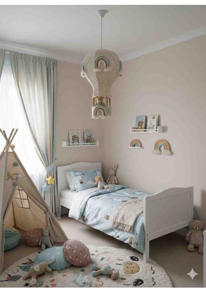 Balon Avize, Çocuk Odası Avize, Bebek Odası Avize, Makrome Avize, Gökkuşağı Detaylı Avize