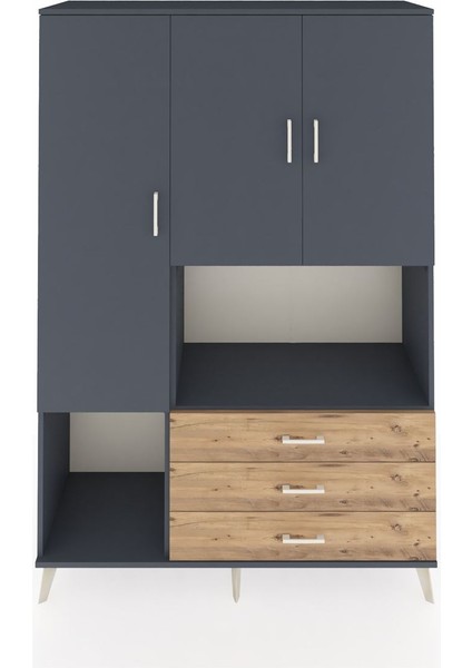 Hyperion Dolap 6 Raflı 3 Çekmeceli 3 Kapaklı 132X44X195 Antrasit-Antrasit/çam